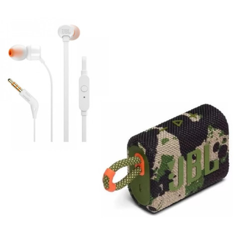 Parlante Jbl Go 3 Original / Audífonos Jbl Alámbricos In Ear Manos Libres T110 Blanco