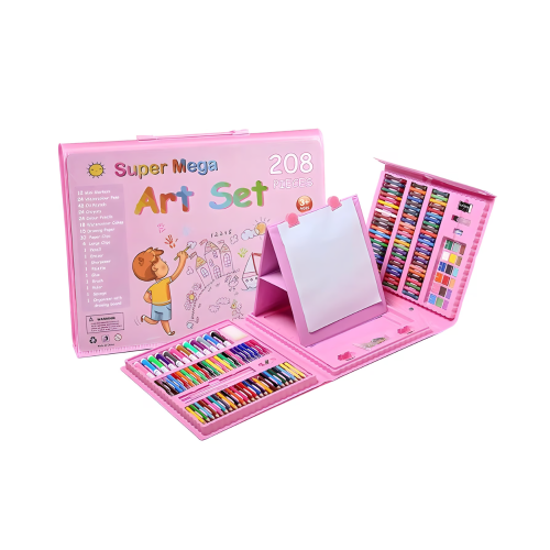 Kit De Colores 208 Piezas Juego Arte Y Dibujo Creativo Rosado