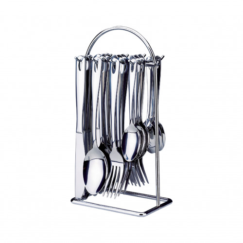 Set De Cubiertos X 24 Pzas Acero Inox C/ Soporte Metalico He